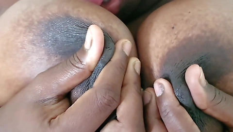 Sexy Indian Step mom Milf Big Aunty Boobs Pressing And Sucking Her Nipple With Night Dress On The Bed In Room