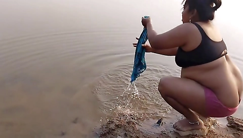 Hot Desi Sexy Girl Having Fun Here With Village Boyfriend Taking Bath On River