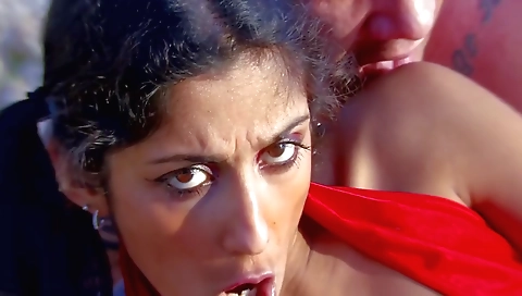 Skinny Haft Indian teen 18+ Hops On Fat Dick In The Beach