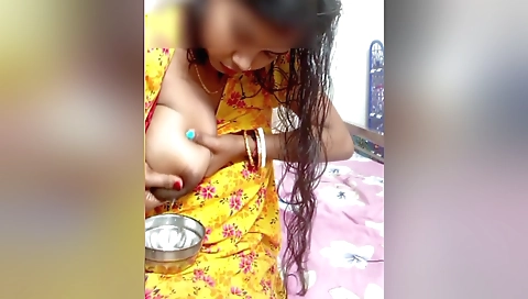 Milk Desi Girl Boobs Pressing Nipple With Milk