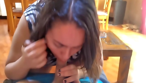 Step mom Cleaning Up While Stepson Masturbates - Step mom Notices He Sucks His Cock And Gets A Facial Milf